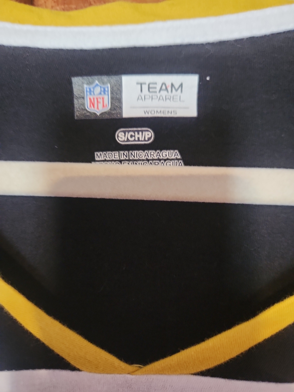 NFL NWOT Women's Colorblock V-Neck Tee - Black, Gold, White - Picture 2 of 4